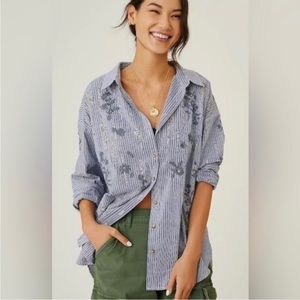 Anthropologie Blue Floral Button-Down Shirt